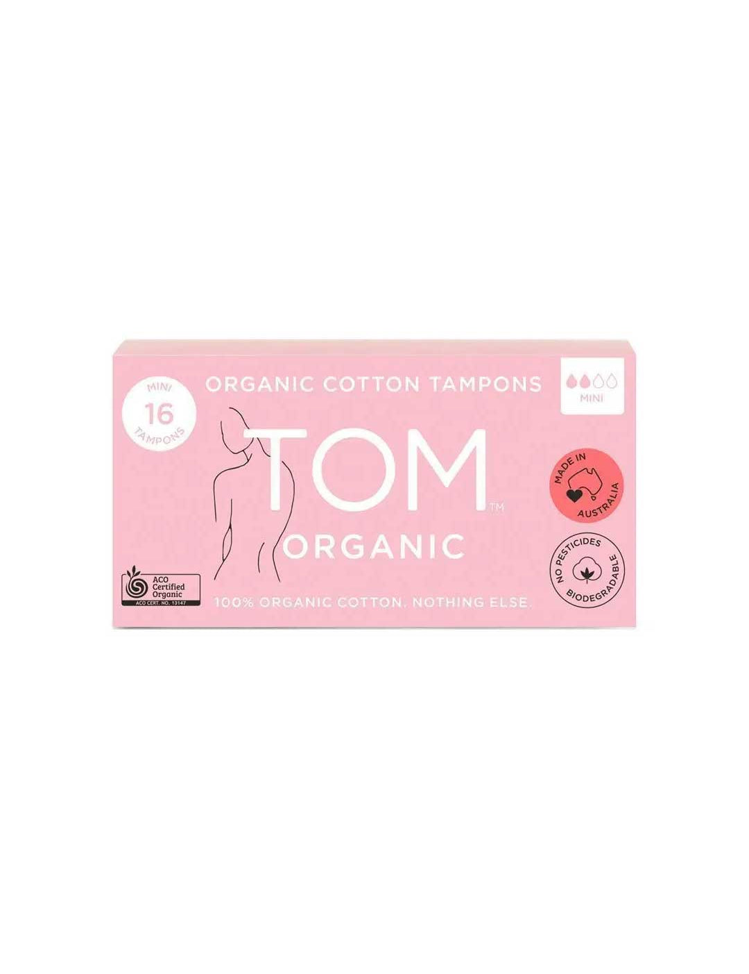 TOM Organic Tampons Mini 16pk are made in Australia with 100% organic cotton. Biodegradable and chemical-free, they’re ideal for light flow and provide gentle care with every use.
