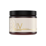 A brown jar with a black lid labeled “The Age Hack LIV - NMN & Marine Collagen supplement 150g” sits against a white background. The minimalistic gold and beige label hints at longevity, ideal for wellness or NMN supplement routines.