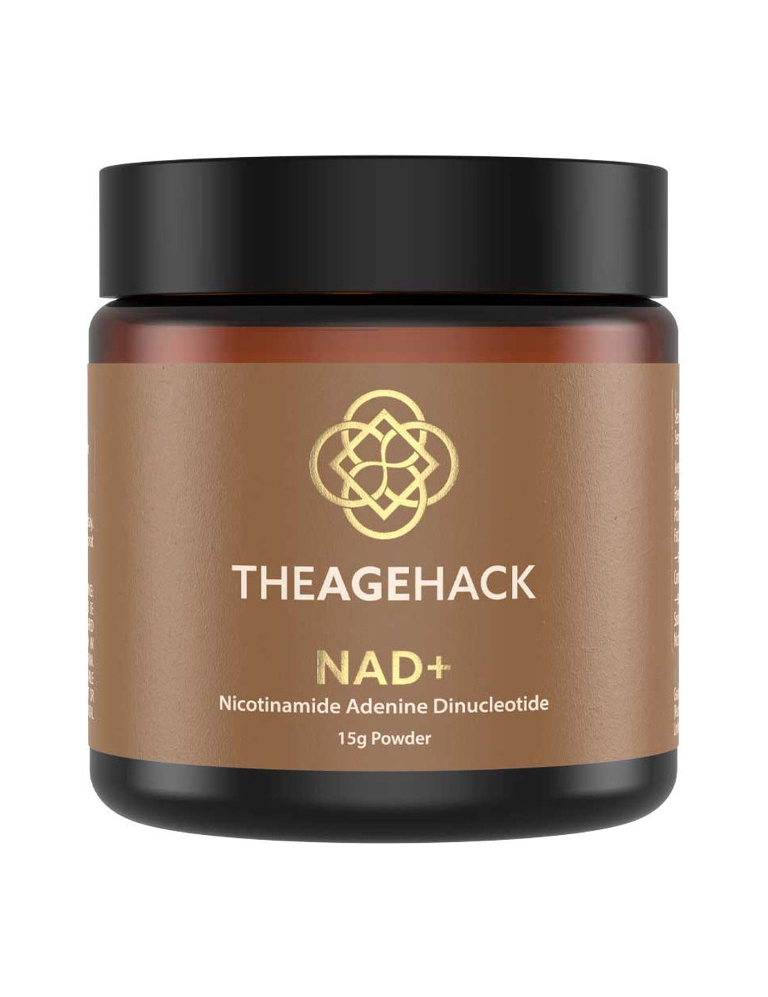 The Age Hack NAD+ Powder 15g tub on a white background