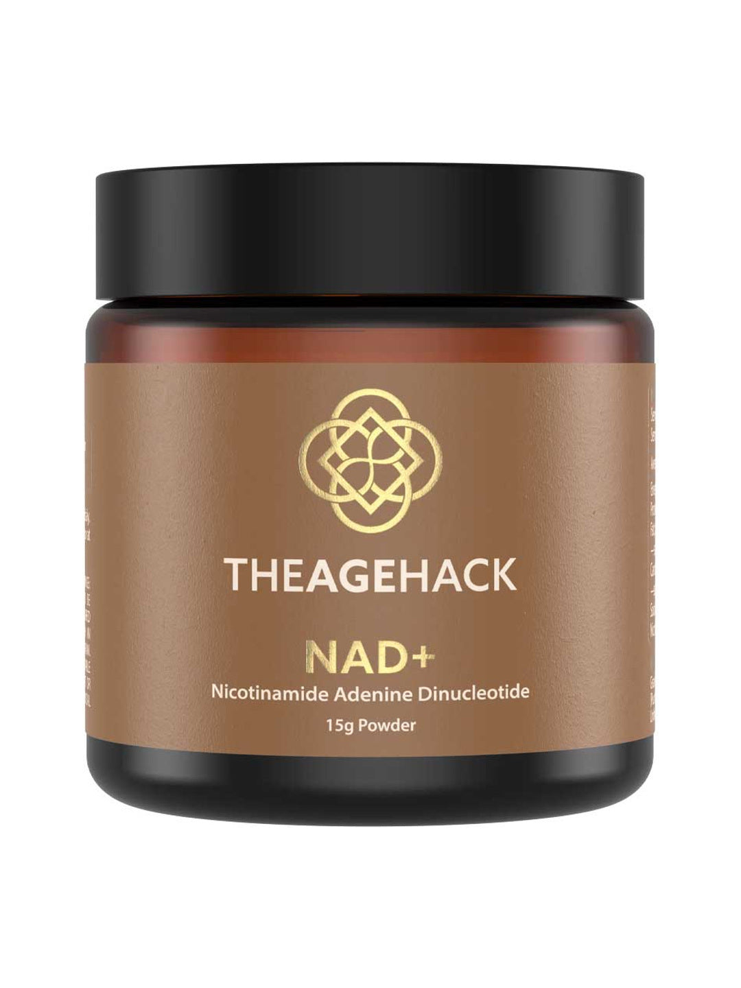 The Age Hack NAD+ Powder 15g tub on a white background