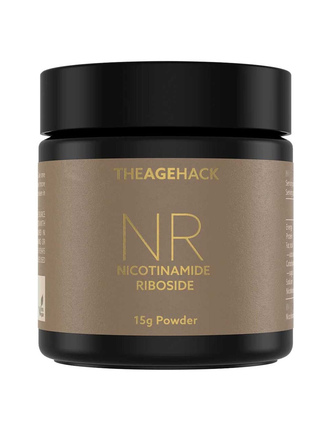 The Age Hack NR Nicotinamide Riboside Powder 15g tub on a white background