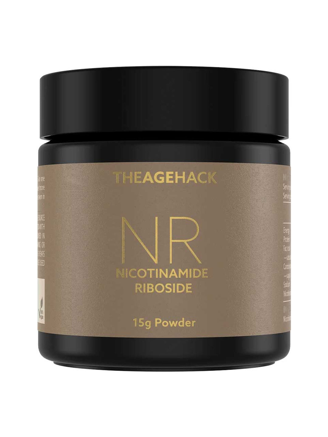 The Age Hack NR Nicotinamide Riboside Powder 15g tub on a white background