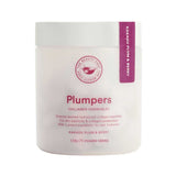 A white jar labeled The Beauty Chef Plumpers™ Kakadu Plum & Berry 75 Tablets with a pink accent and seal. These chewables contain collagen peptides and hyaluronic acid to support skin hydration and elasticity.