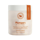 The Beauty Chef Plumpers™ Orange & Turmeric contains 75 chewable tablets with collagen peptides for skin hydration and elasticity. The white container features a label with an orange tag highlighting the orange and turmeric flavor.