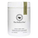 A white container labeled The Beauty Chef The Perfect Poo™ 270g in kiwi and strawberry flavor supports digestive health with prebiotic and resistant starch. A small green tag on the lid reads, IT'S A GUT THING.