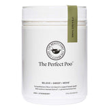 A white container labeled The Beauty Chef The Perfect Poo™ 270g in kiwi and strawberry flavor supports digestive health with prebiotic and resistant starch. A small green tag on the lid reads, IT'S A GUT THING.