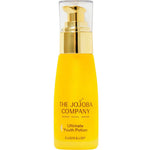 A yellow 50ml bottle of The Jojoba Company Ultimate Youth Potion + L22 with a gold pump and clear cap; this anti-ageing facial oil, labeled CoQ10 & L22®, uses Australian Jojoba Oil and the L22 formula for youthful-looking skin.