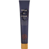 A dark purple 60ml tube labeled "The Organic Skin Co Primp N' Prime Face Primer," with a bamboo cap, product description, and an orange logo near the bottom, highlighting its vegan makeup primer formula.