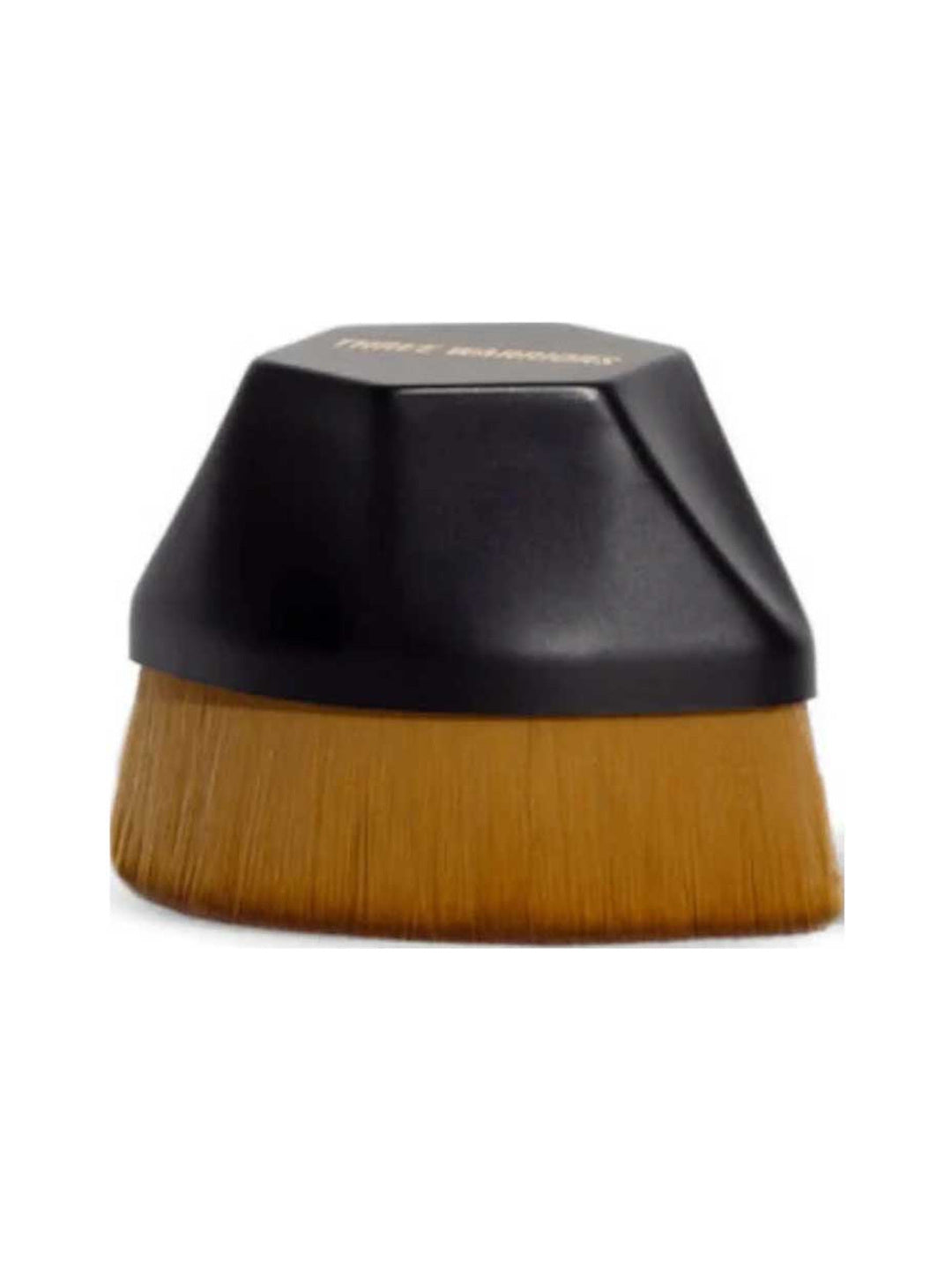 Three Warriors Beauty Buff Brush with a short, faceted black grip above a broad, dense row of golden-brown bristles.