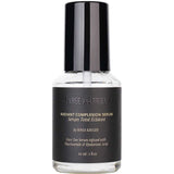 A clear glass bottle with a black cap labeled Three Warriors Radiant Complexion Face Tan Serum 60ml, featuring hydrating niacinamide and hyaluronic acid for a summer glow.