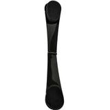 A black, curved hair clip with rounded ends and a central hinge is shown on a white background, ideal for holding hair in place while using the Three Warriors Self-Tan Back Applicator.