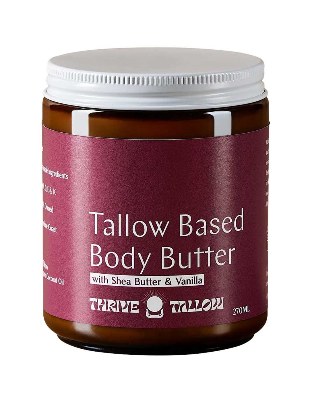 Thrive Tallow Based Body Butter 270ml closed jar on a white background