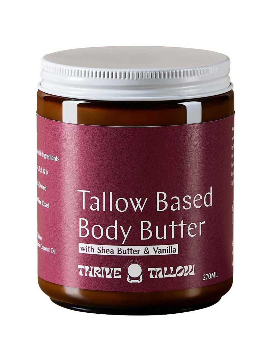 Thrive Tallow Based Body Butter 270ml closed jar on a white background