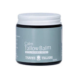 A 100ml jar of Thrive Tallow Calm Tallow Balm, with Manuka honey, light blue label, and white screw-on lid—ideal for sensitive skin.