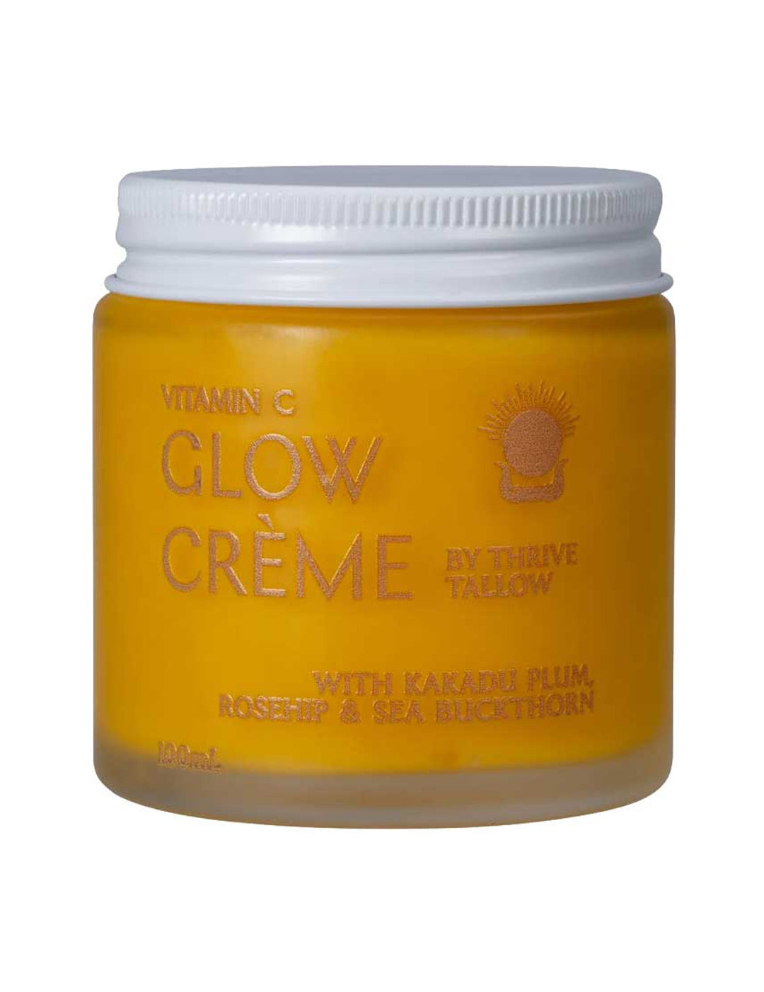 Thrive Tallow Vitamin C Glow Creme 100ml closed jar on a white background