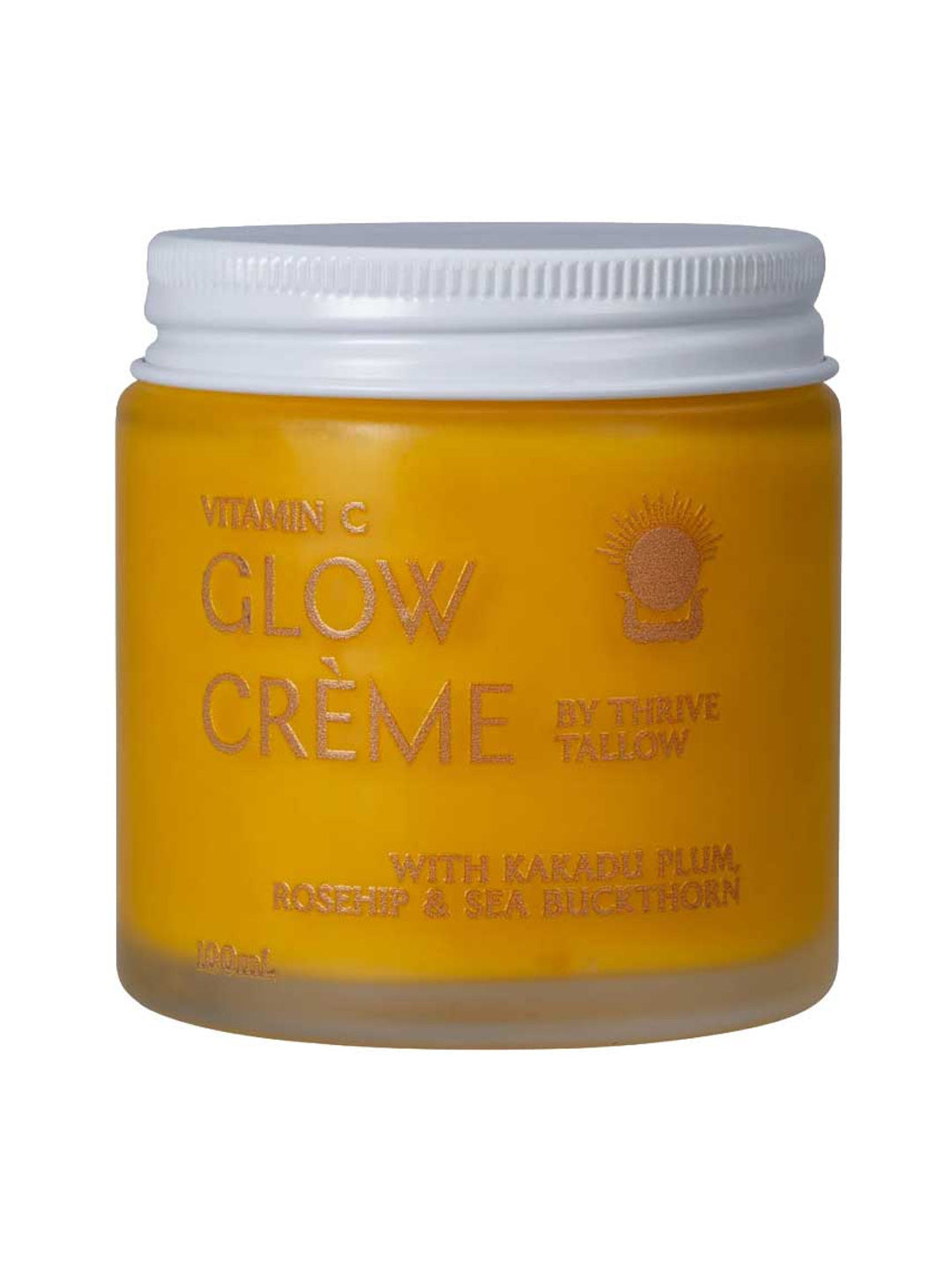 Thrive Tallow Vitamin C Glow Creme 100ml closed jar on a white background