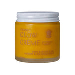 A 100ml jar of Thrive Tallow Vitamin C Glow Creme, a tallow moisturizer with yellow-orange cream in a frosted glass container, featuring Kakadu plum, rosehip, and sea buckthorn for radiant skin.