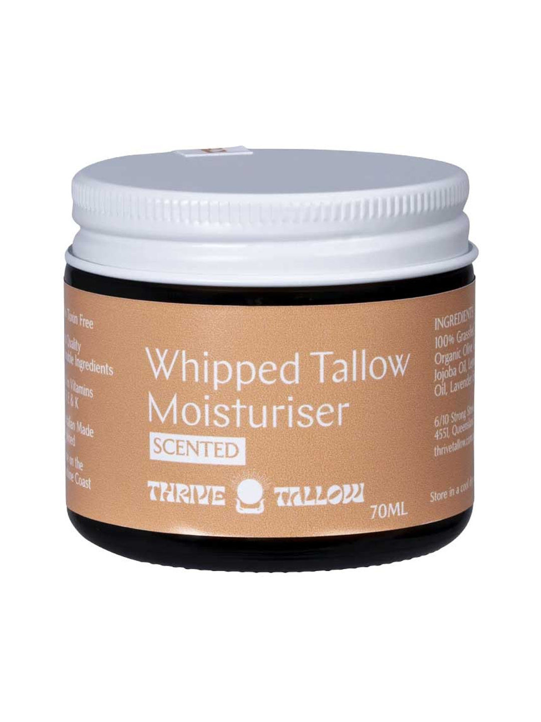 Thrive Tallow Whipped Tallow Moisturiser Scented 70ml closed jar on a white background