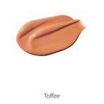 The 100% Pure Cream Foundation 9g in Toffee is a smooth, creamy medium brown formula displayed on a white background, delivering a flawless satin finish.