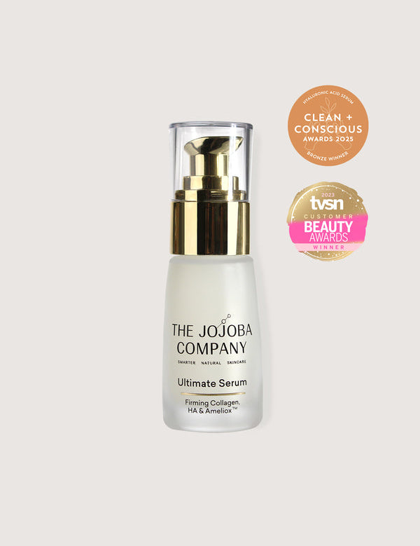 The Jojoba Company Ultimate Serum 30ml frosted glass bottle with gold pump