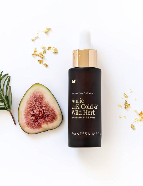 Vanessa Megan Auric 24k Gold and Wild Herb Radiance Serum with fresh fig and gold leaf