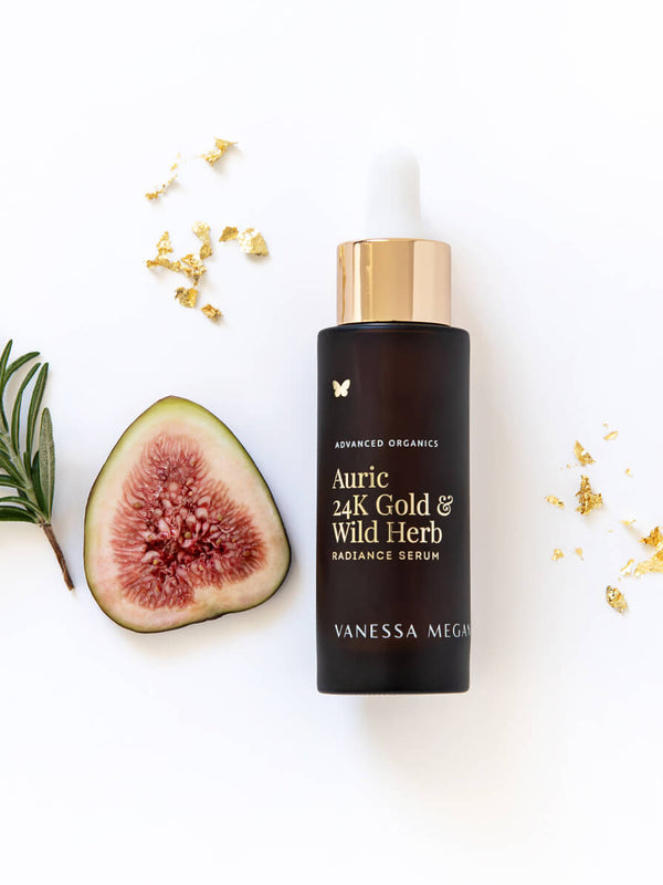 Vanessa Megan Auric 24k Gold and Wild Herb Radiance Serum with fresh fig and gold leaf