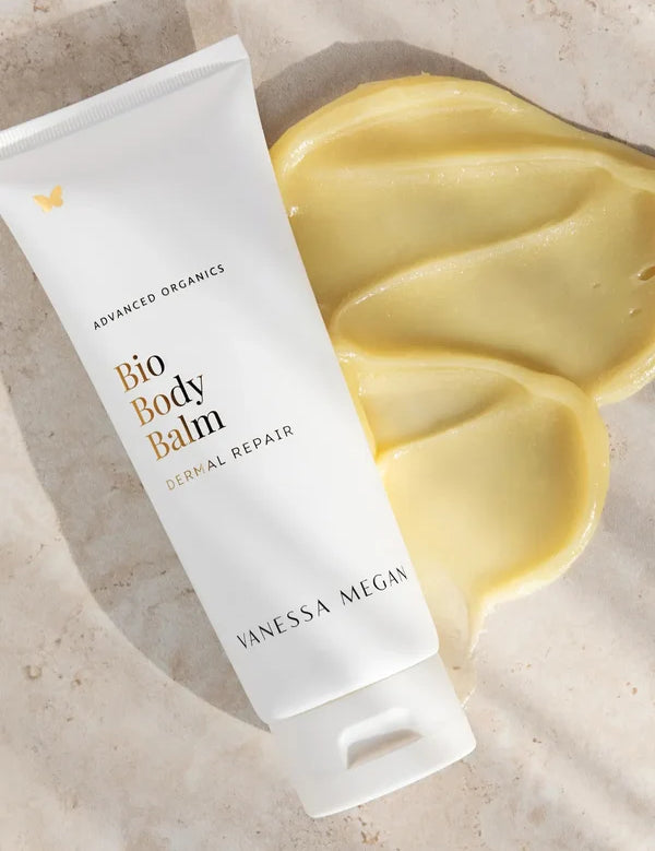 Vanessa Megan Bio Body Balm tube on balm swatch