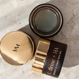 Open jar of Vanessa Megan Caffeine and HA Bright and Tight Eye Gel