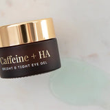 Vanessa Megan Caffeine and HA Eye Gel jar with gel swatch
