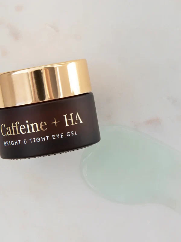 Vanessa Megan Caffeine and HA Eye Gel jar with gel swatch