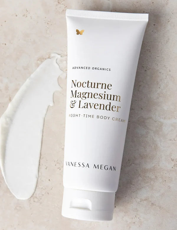 Vanessa Megan Nocturne Magnesium and Lavender Night Body Cream with cream swatch