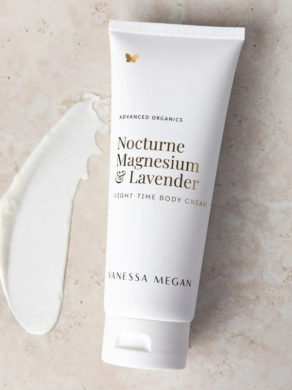Vanessa Megan Nocturne Magnesium and Lavender Night Body Cream with cream swatch