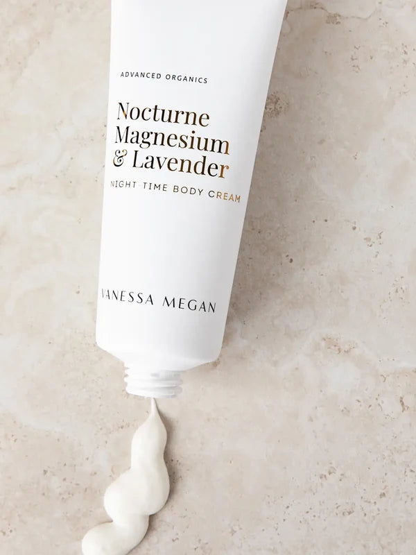 Vanessa Megan Nocturne Night Body Cream tube with product squeeze