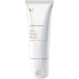 A white tube labeled Vanessa Megan Bio Body Balm Body Dermal Repair 180ml features a gold butterfly icon and minimal design, emphasizing its nourishing formula ideal for dermal repair.