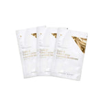 Three white Vanessa Megan Gold & Lime Caviar Sheet Mask packets from the 3-Pack are arranged side by side on a plain white background—ideal for a luxurious at-home spa experience.