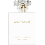 A white vegan Vanessa Megan Monarch 100% Natural Perfume bottle with a clear faceted cap. The gold-lettered label reads MONARCH, with VANESSA MEGAN and 50ml e 1.7FL OZ below—a mood-enhancing scent for everyday elegance.
