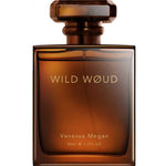 A brown glass bottle labeled Vanessa Megan Wild Woud 100% Natural Perfume, 50ml (1.7 FL OZ), with a matching cap, appears on a white background—this natural scent highlights rich woody notes of Sandalwood.