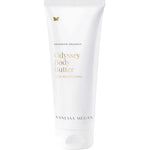 A white 180ml tube labeled Vanessa Megan Odyssey Body Butter, adorned with minimal gold text and a butterfly logo, ideal for dry skin and enriched with natural ingredients.