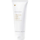 A white 180ml tube labeled Vanessa Megan Odyssey Body Butter, adorned with minimal gold text and a butterfly logo, ideal for dry skin and enriched with natural ingredients.