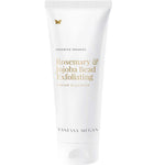 A white tube labeled Vanessa Megan Rosemary & Jojoba Bead Exfoliating Cream Cleanser 180ml, featuring gold text, a small gold butterfly, and Advanced Organics at the top. This natural skincare cleanser gently exfoliates.
