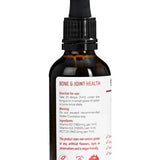 A dark glass dropper bottle labeled Nature's Help D3 and K2 - Bone & Heart Health shows directions, warnings, ingredients, and icons for vegan, gluten-free, no artificial additives, and support for bone health via enhanced calcium absorption.
