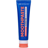A tube of MooGoo Watermelon & Mint Moothpaste - Fluoride Free 100g, featuring orange and white text on a blue label, marketed as a natural remineralising whitening toothpaste.