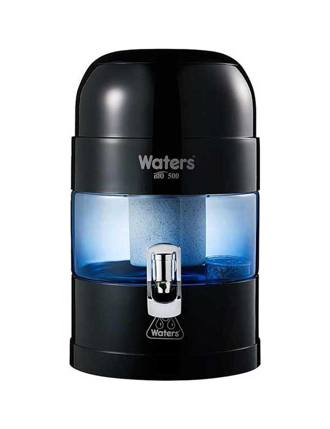 Waters Co BIO 500 black 5.25 litre benchtop water filter on a white background