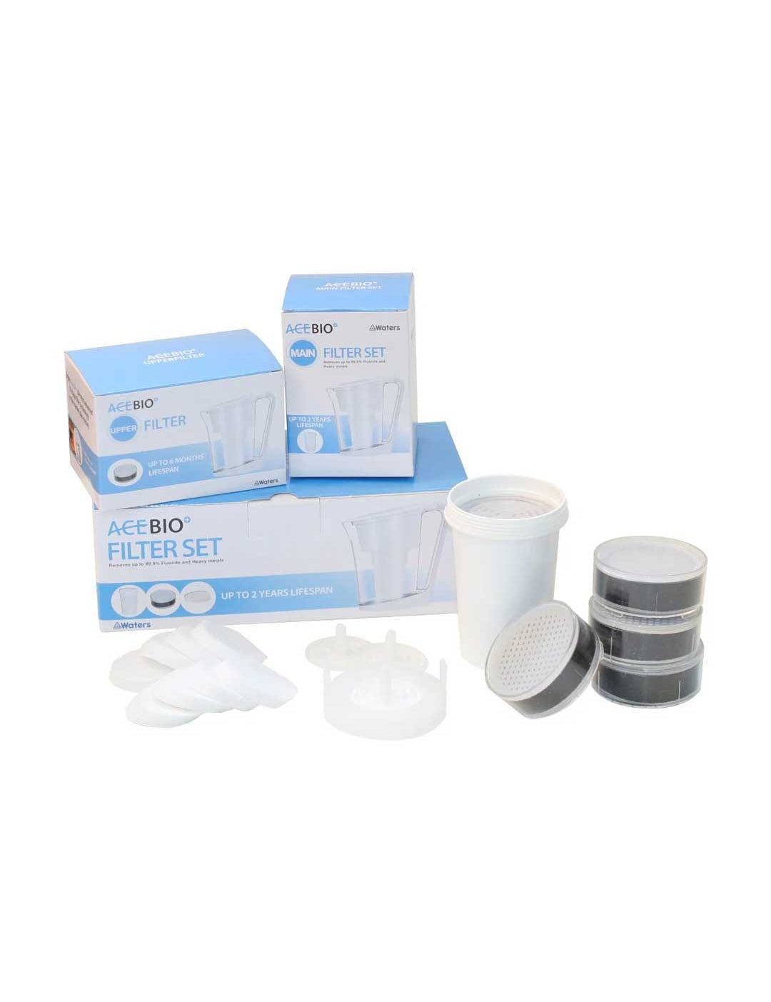 The Waters Co AceBio+ 24 month replacement filter set for the AceBio+ water filter jug, shown on a white background.