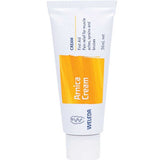 Weleda Arnica Cream 36ml comes in a white tube with a yellow label, offering first aid for sprains, bruise healing, and muscle ache relief.