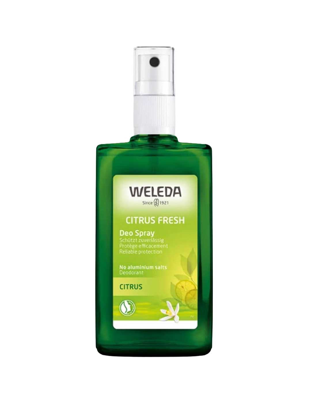 Weleda Citrus Fresh deodorant spray bottle on a white background