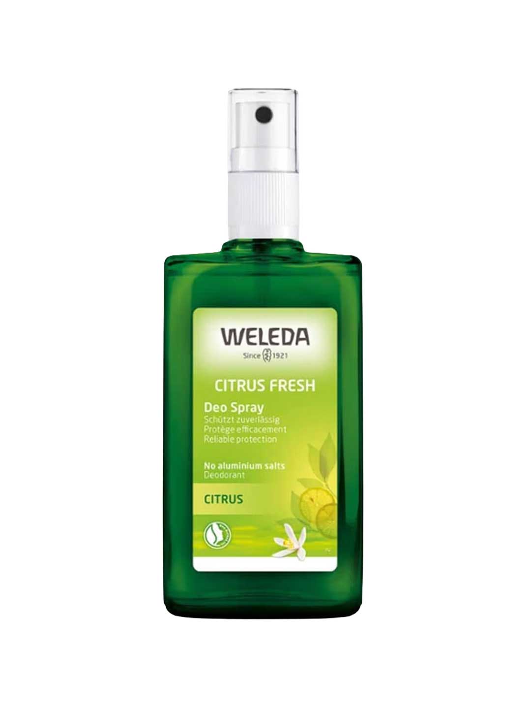 Weleda Citrus Fresh deodorant spray bottle on a white background