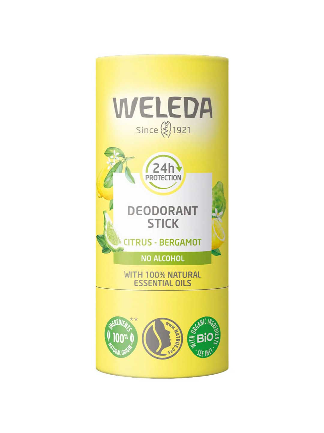 Weleda deodorant stick on a white background