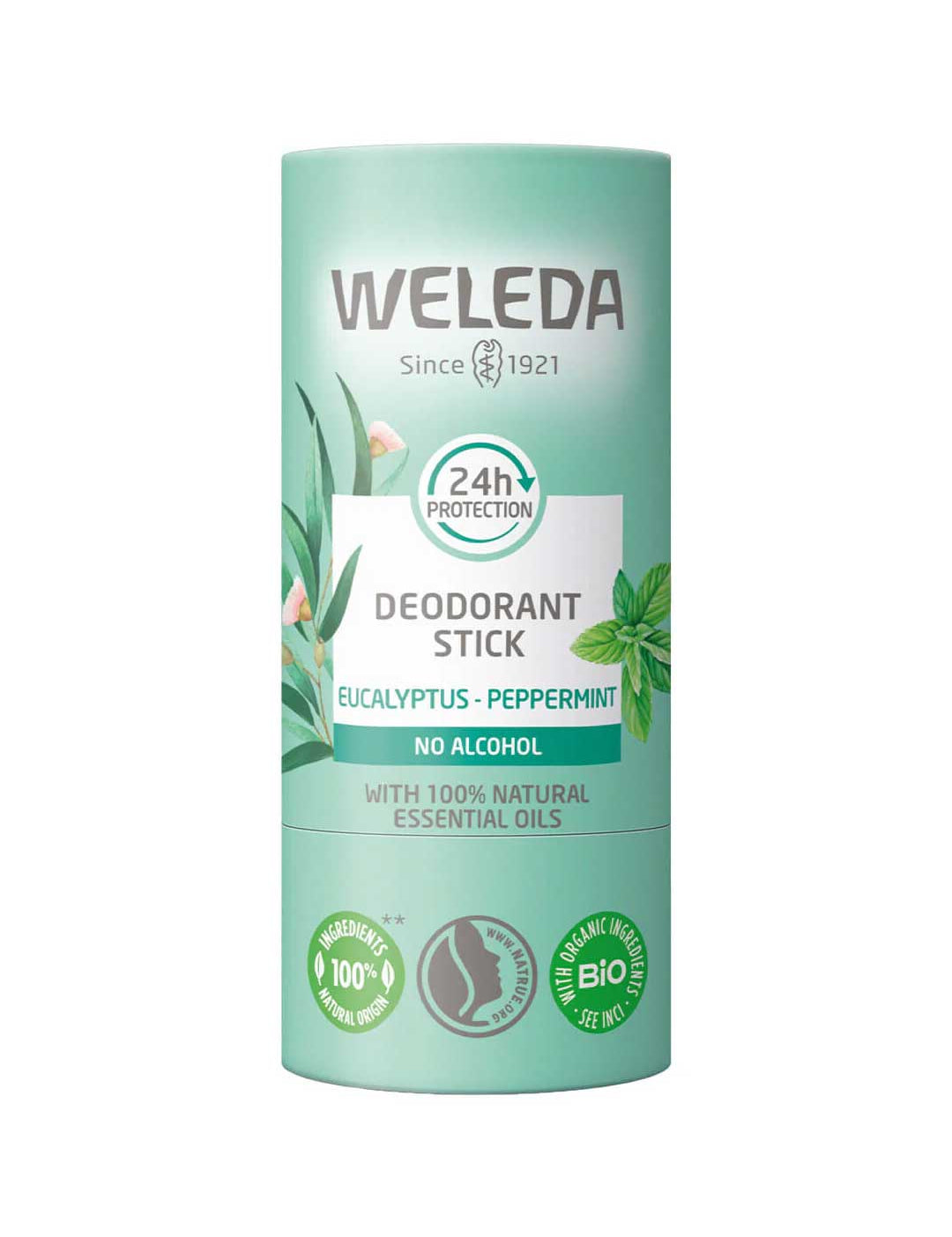 Weleda deodorant stick on a white background