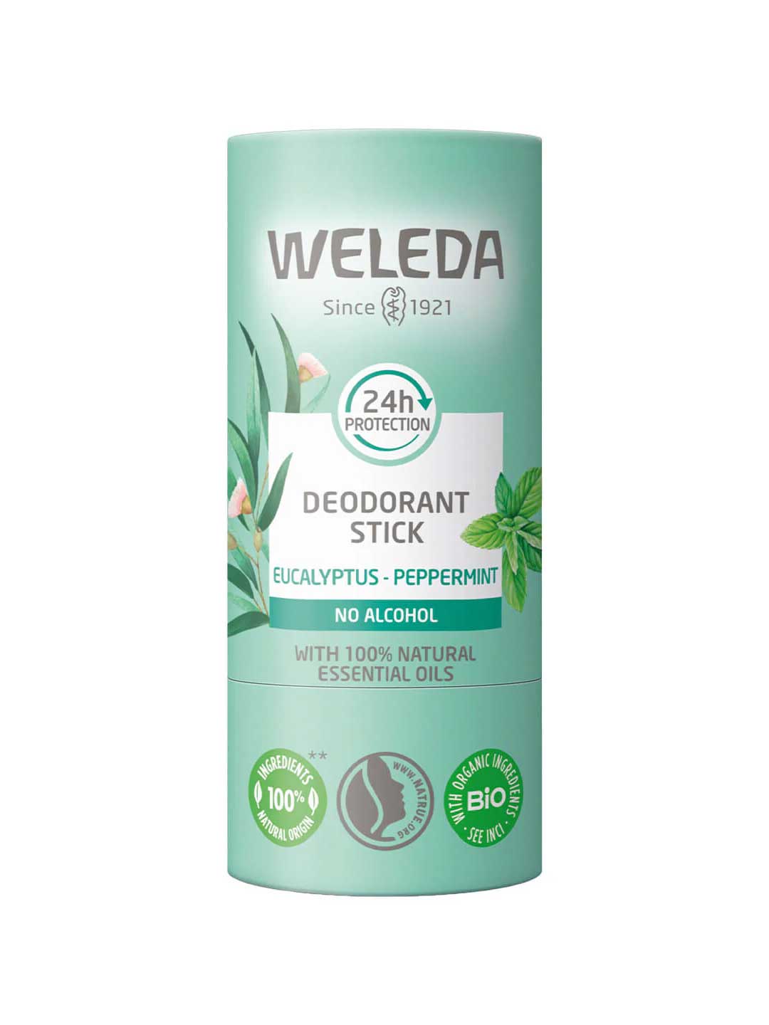Weleda deodorant stick on a white background